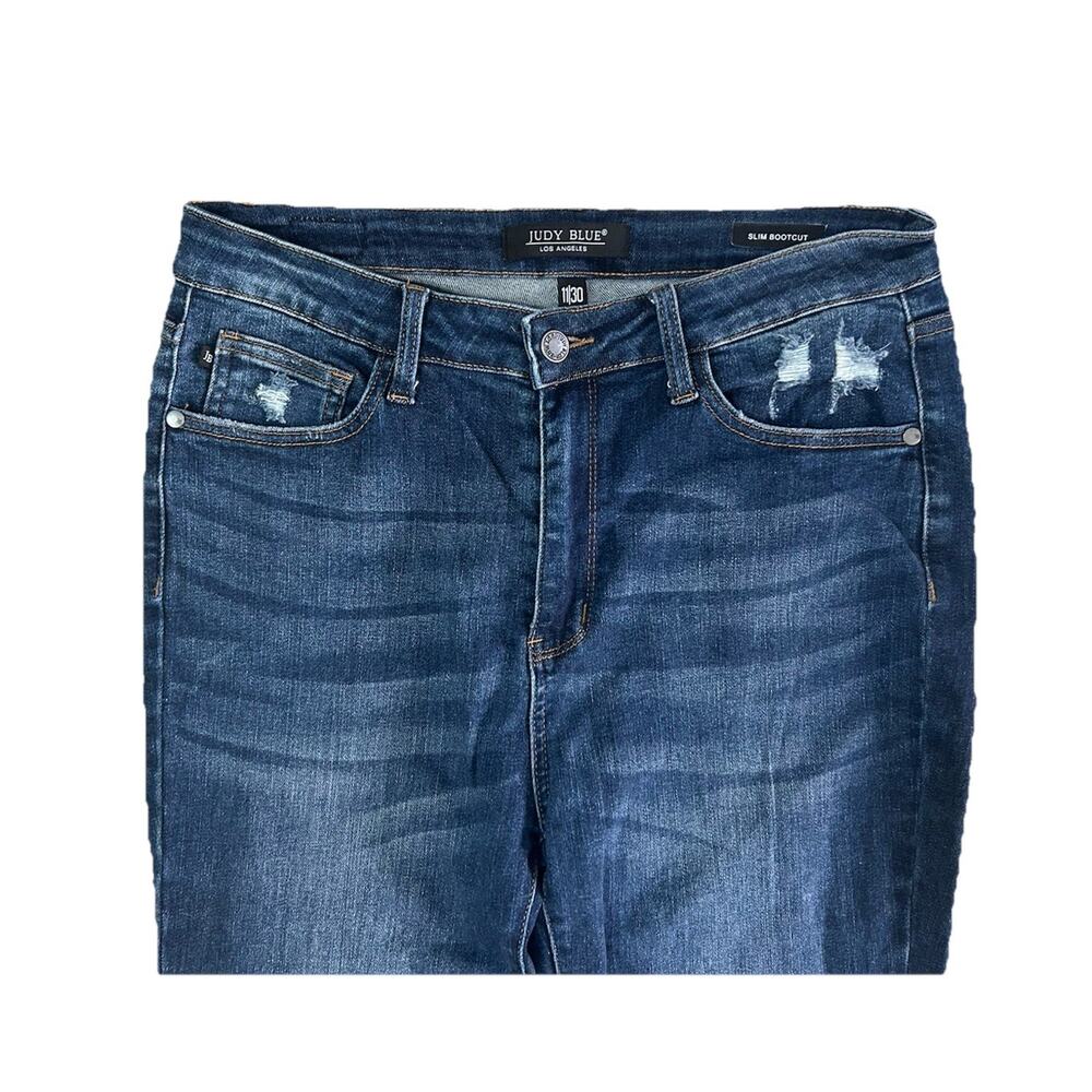 Judy Blue Dark Blue Wash Slim Bootcut Stretch Jeans Side Slit Womens Sz 11/30 - Picture 4 of 9